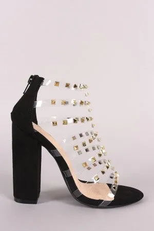 Liliana Clear Studded Straps Chunky Heel
