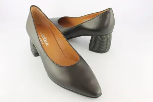 'Marcella' Black Leather Court With Studded Heel