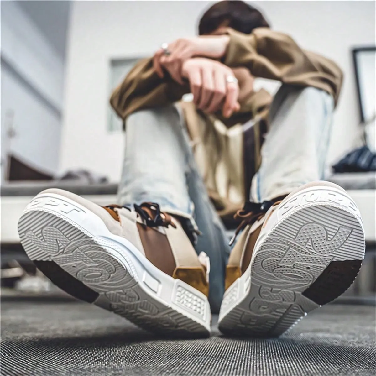 Men's Fashion High Street Mixed Color Lace-up Sneakers