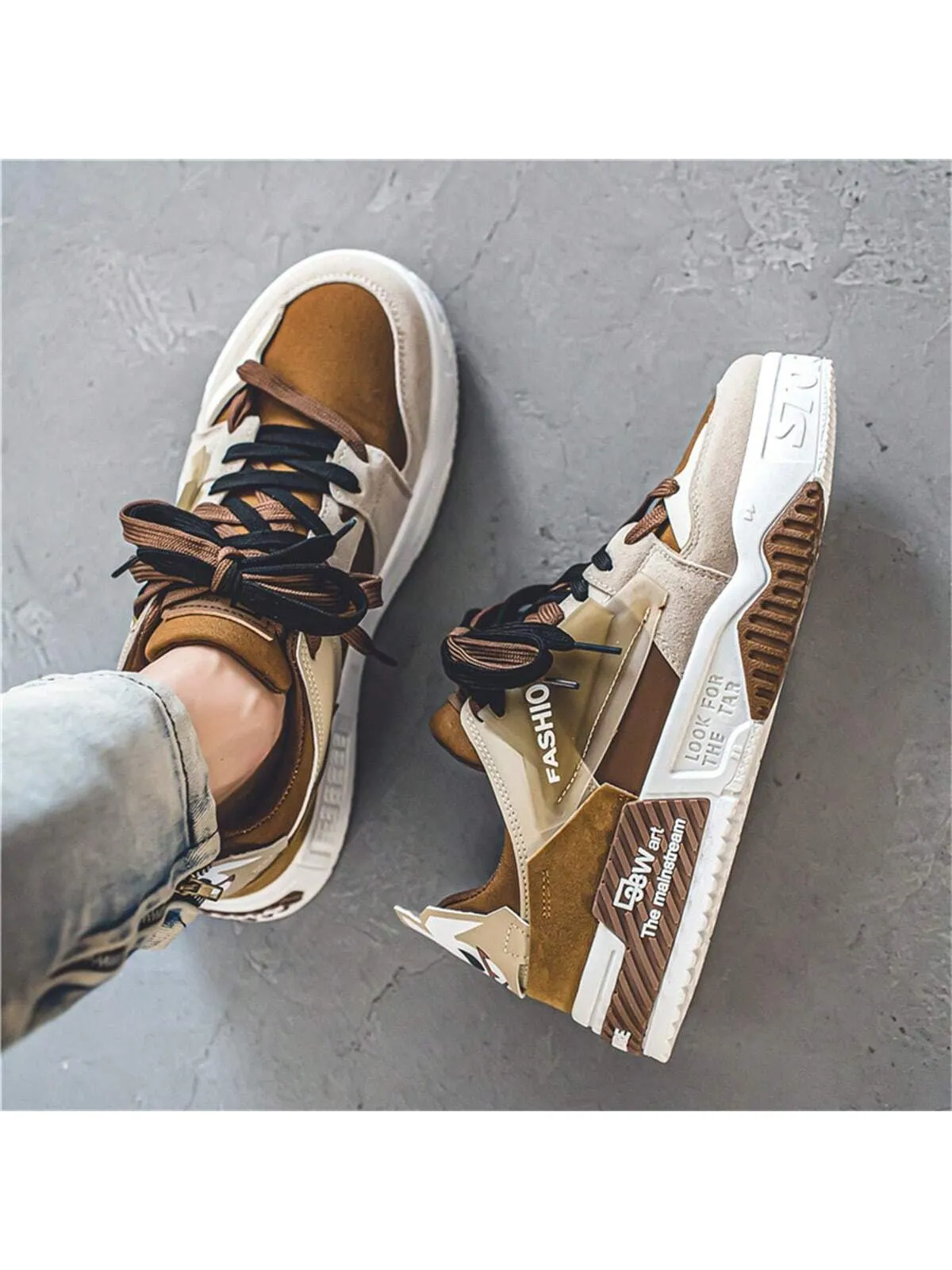 Men's Fashion High Street Mixed Color Lace-up Sneakers