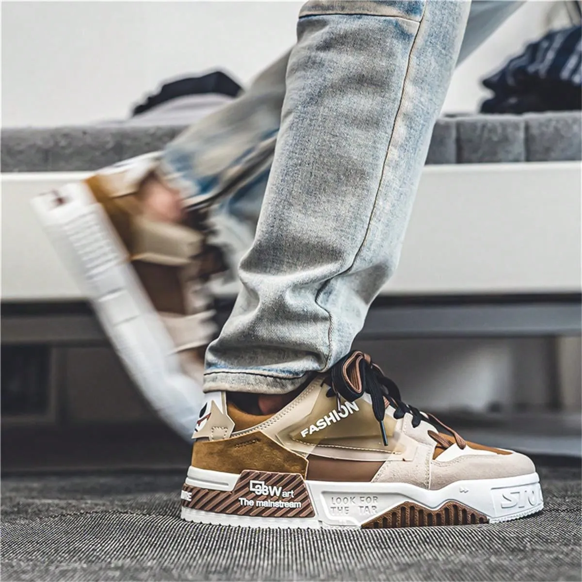 Men's Fashion High Street Mixed Color Lace-up Sneakers