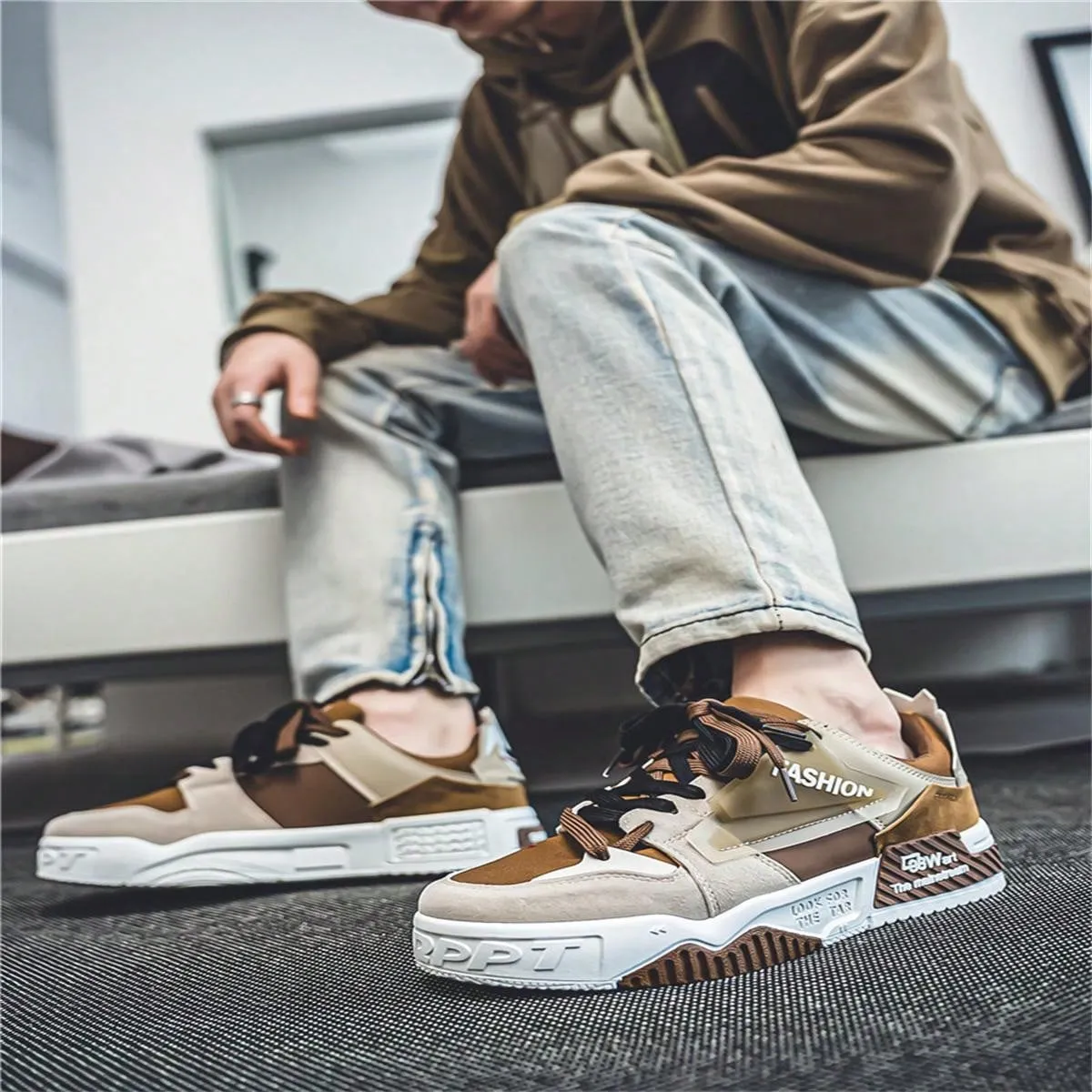 Men's Fashion High Street Mixed Color Lace-up Sneakers