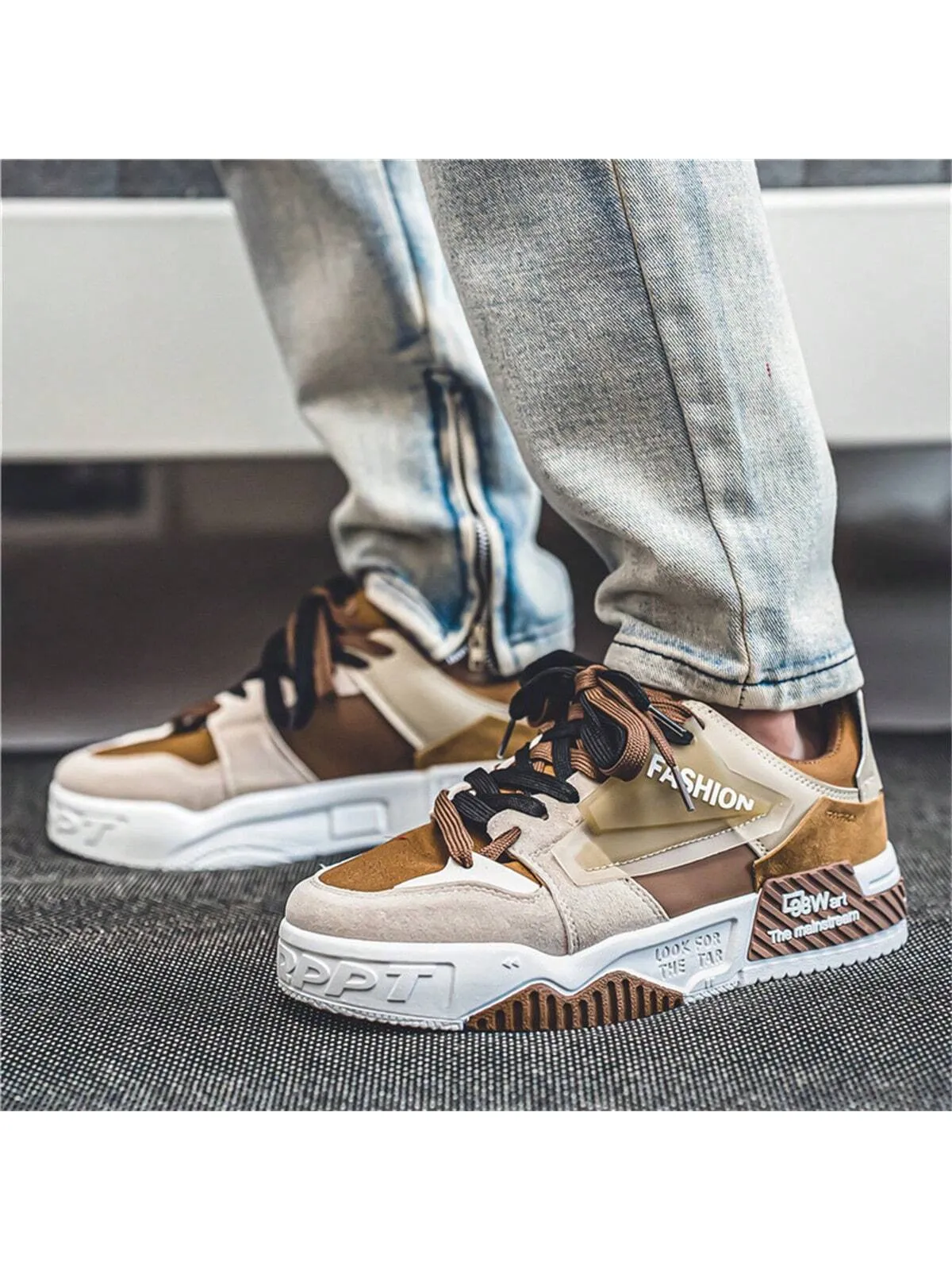 Men's Fashion High Street Mixed Color Lace-up Sneakers