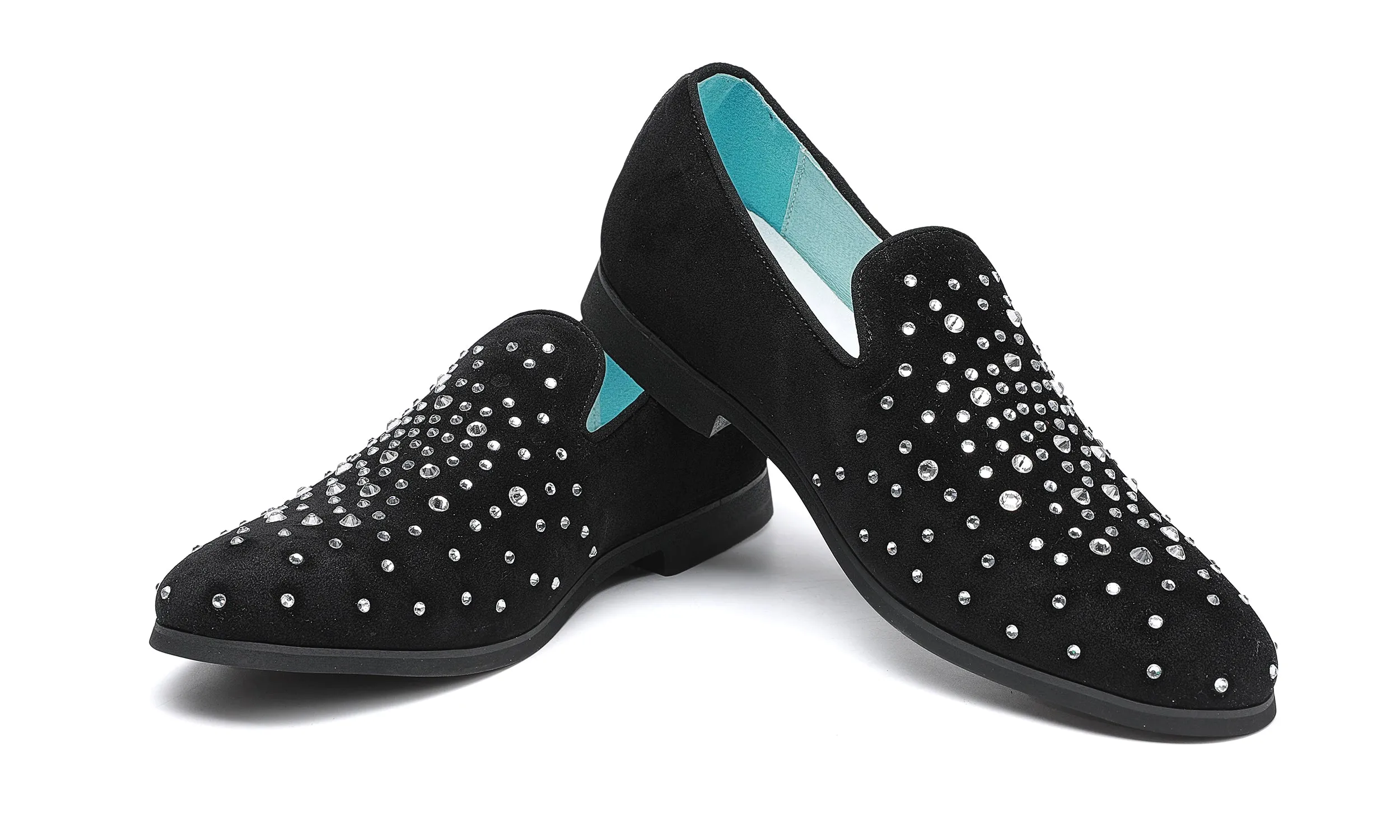 Men's Suede Round Rhinestone Loafers