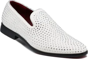 Men's White Velvet Rhinestone Studded Designer Shoes