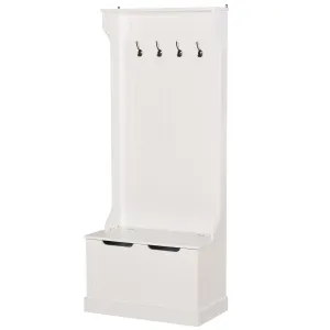 Modern Coat Rack 3 in 1 with 4 Hooks, Storage Bench and Coat Stand, Space-Saving Entryway Furniture, Hallway, Wooden Bedroom, 71.5x39. 5x170 cm, White
