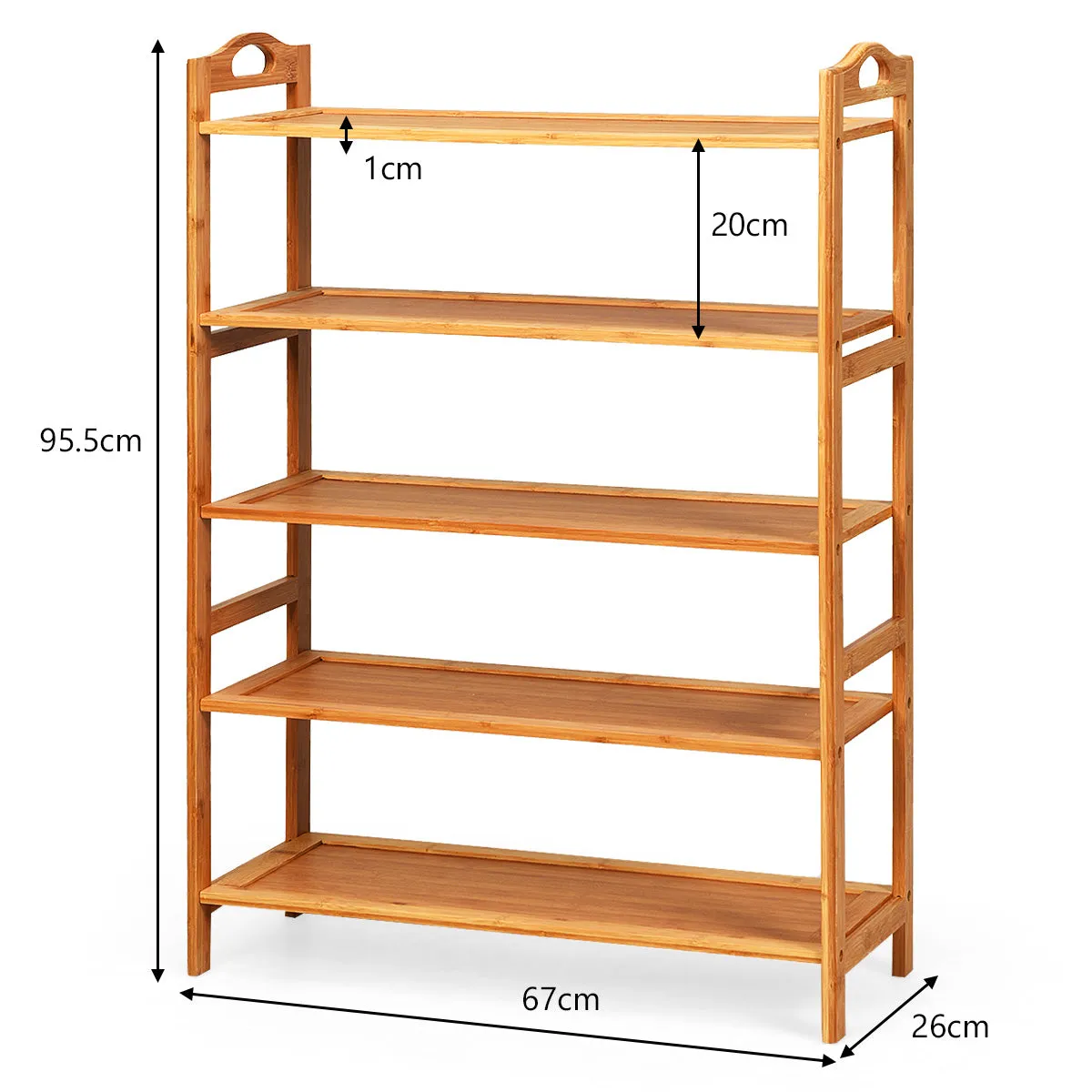 NNECW 5-Tier Bamboo Shoe Rack with Two Rounded Handles for Entryway