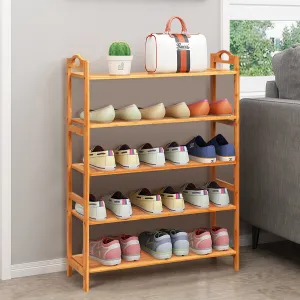 NNECW 5-Tier Bamboo Shoe Rack with Two Rounded Handles for Entryway