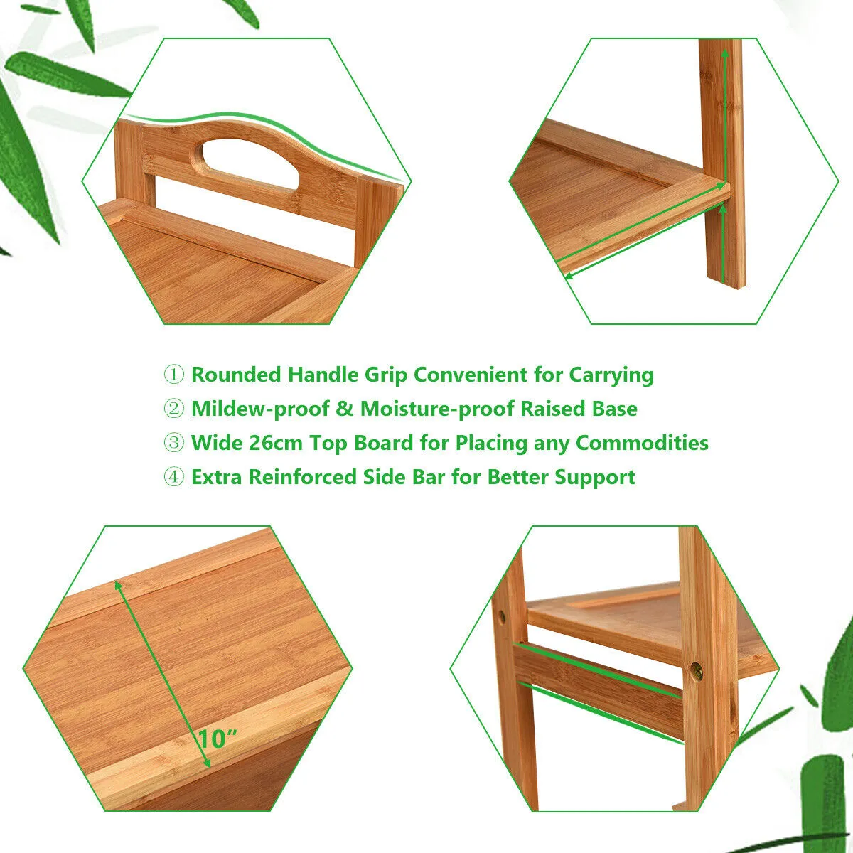 NNECW 5-Tier Bamboo Shoe Rack with Two Rounded Handles for Entryway
