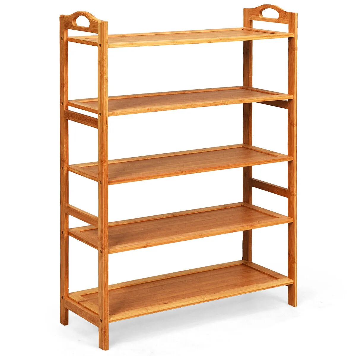 NNECW 5-Tier Bamboo Shoe Rack with Two Rounded Handles for Entryway