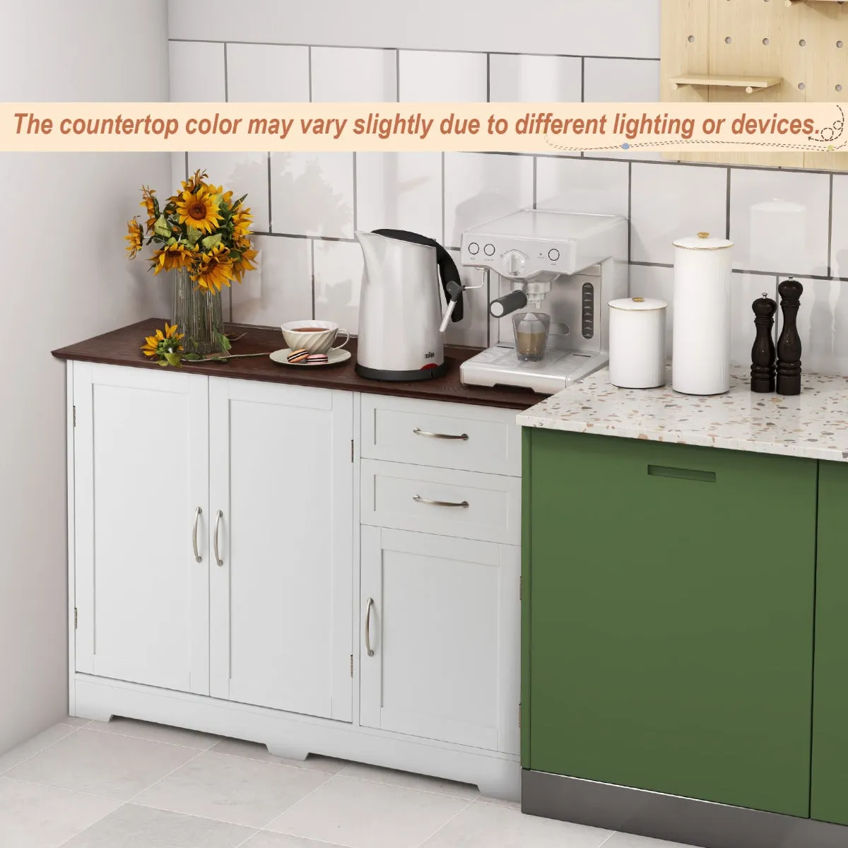 NNECW Buffet Sideboard Storage Cabinet with Spacious Table Top-White