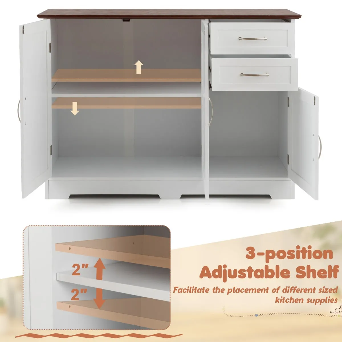 NNECW Buffet Sideboard Storage Cabinet with Spacious Table Top-White