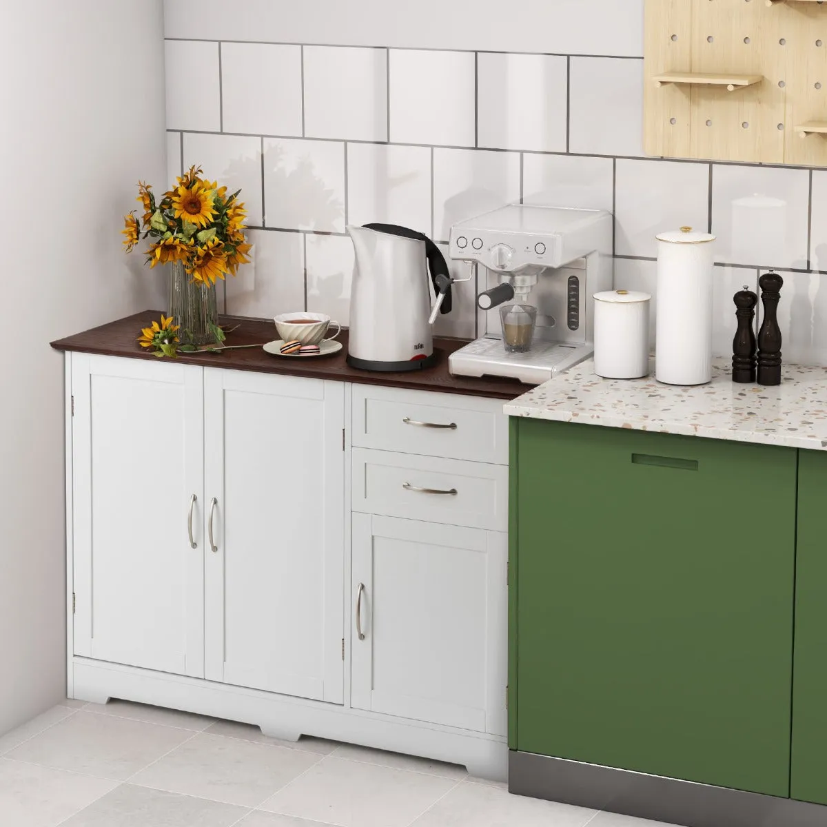 NNECW Buffet Sideboard Storage Cabinet with Spacious Table Top-White