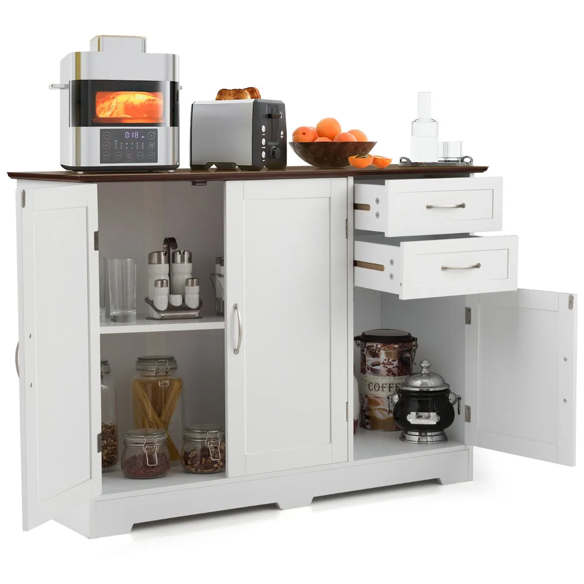 NNECW Buffet Sideboard Storage Cabinet with Spacious Table Top-White