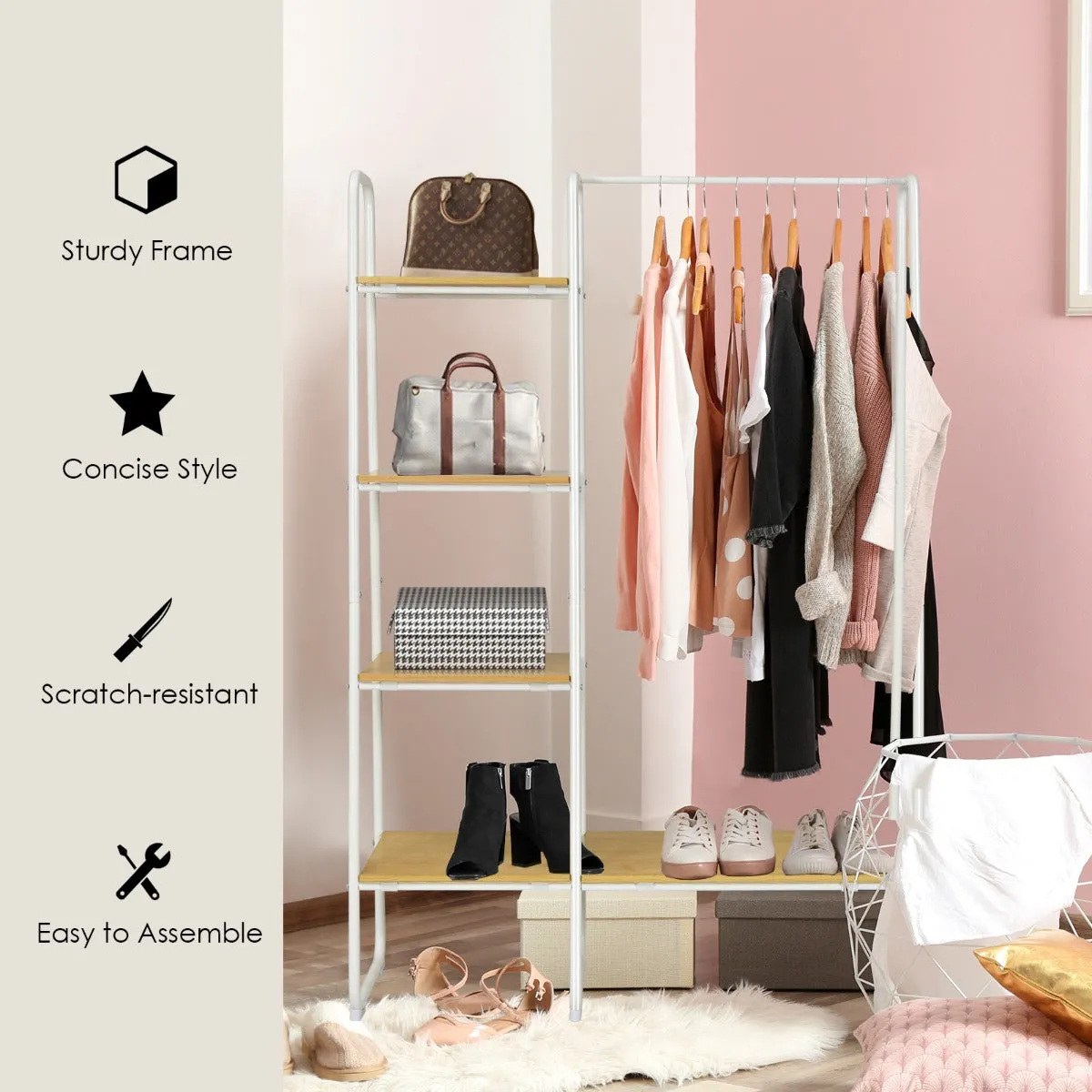 NNECW Free Standing Storage Organizer with Shelves for Bedroom/ Living Room-White