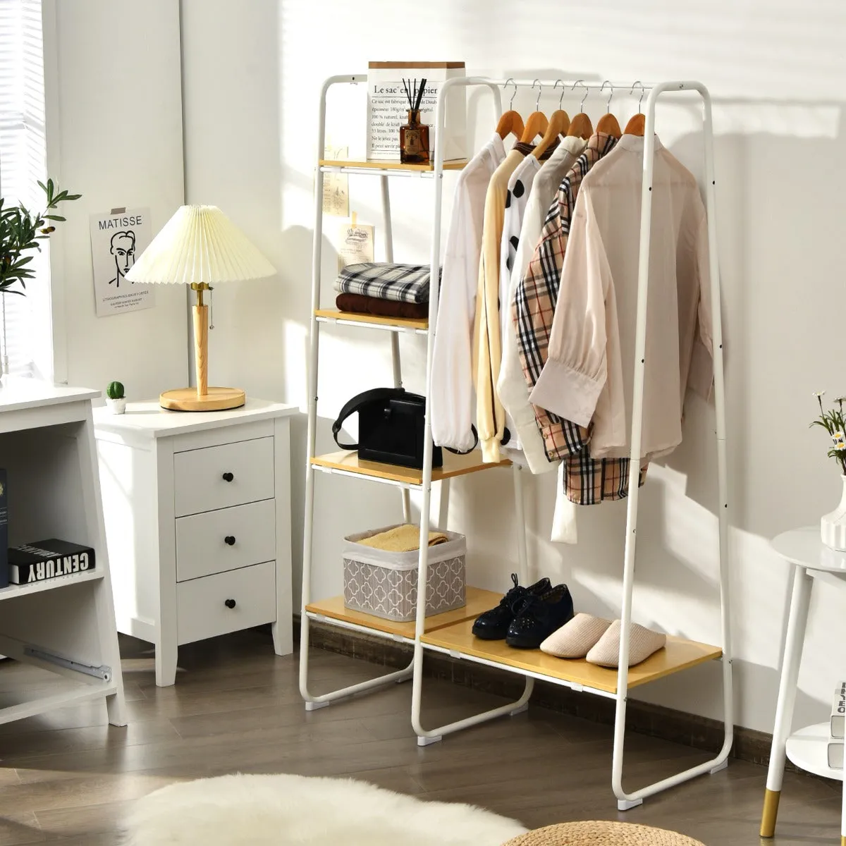 NNECW Free Standing Storage Organizer with Shelves for Bedroom/ Living Room-White