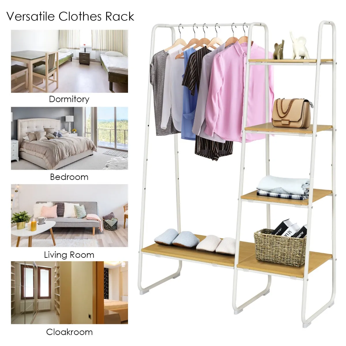 NNECW Free Standing Storage Organizer with Shelves for Bedroom/ Living Room-White