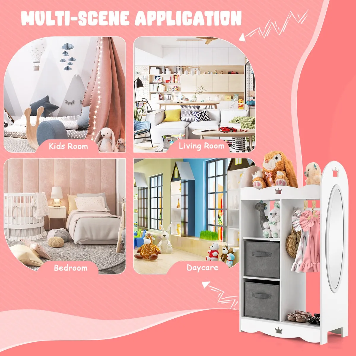NNECW Kids Armoire Dresser with Mirror for Kids Room