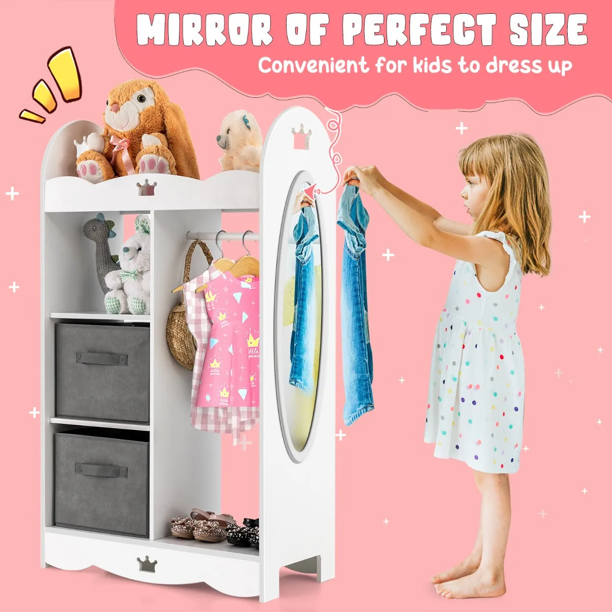 NNECW Kids Armoire Dresser with Mirror for Kids Room