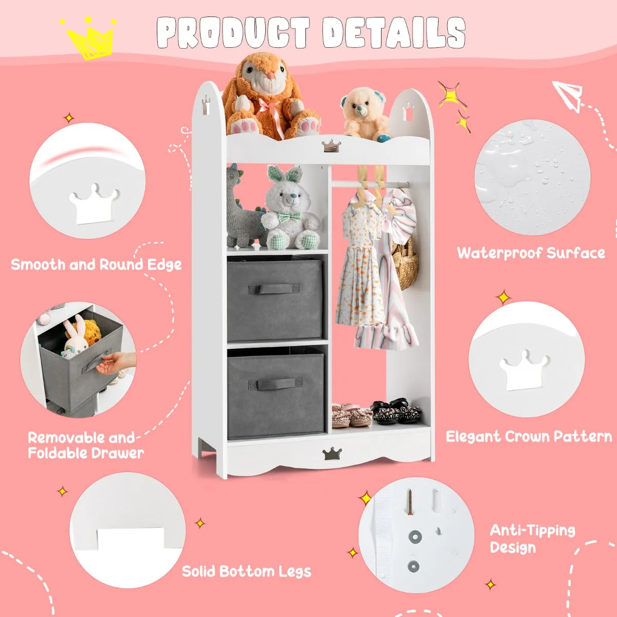 NNECW Kids Armoire Dresser with Mirror for Kids Room