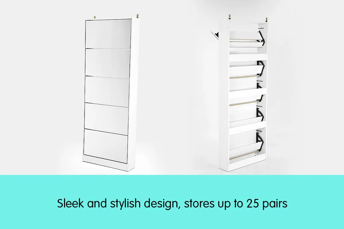 NNEDPE Mirrored Shoe Storage Cabinet Organizer- 170 x 63 x 17cm