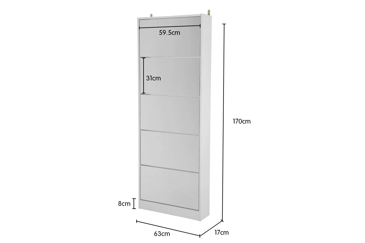 NNEDPE Mirrored Shoe Storage Cabinet Organizer- 170 x 63 x 17cm