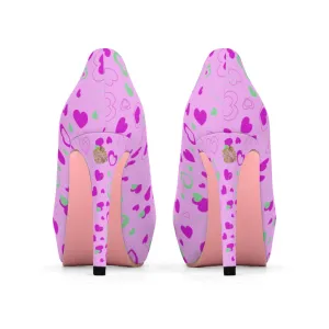 Pink Cute Heart Shaped Valentine's Day Print Women's 4 inch Platform Heels Shoes
