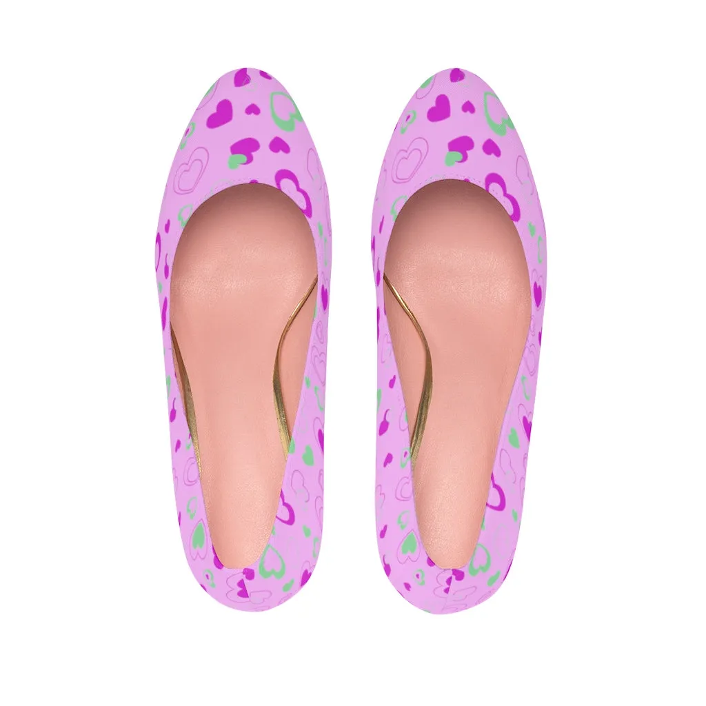 Pink Cute Heart Shaped Valentine's Day Print Women's 4 inch Platform Heels Shoes
