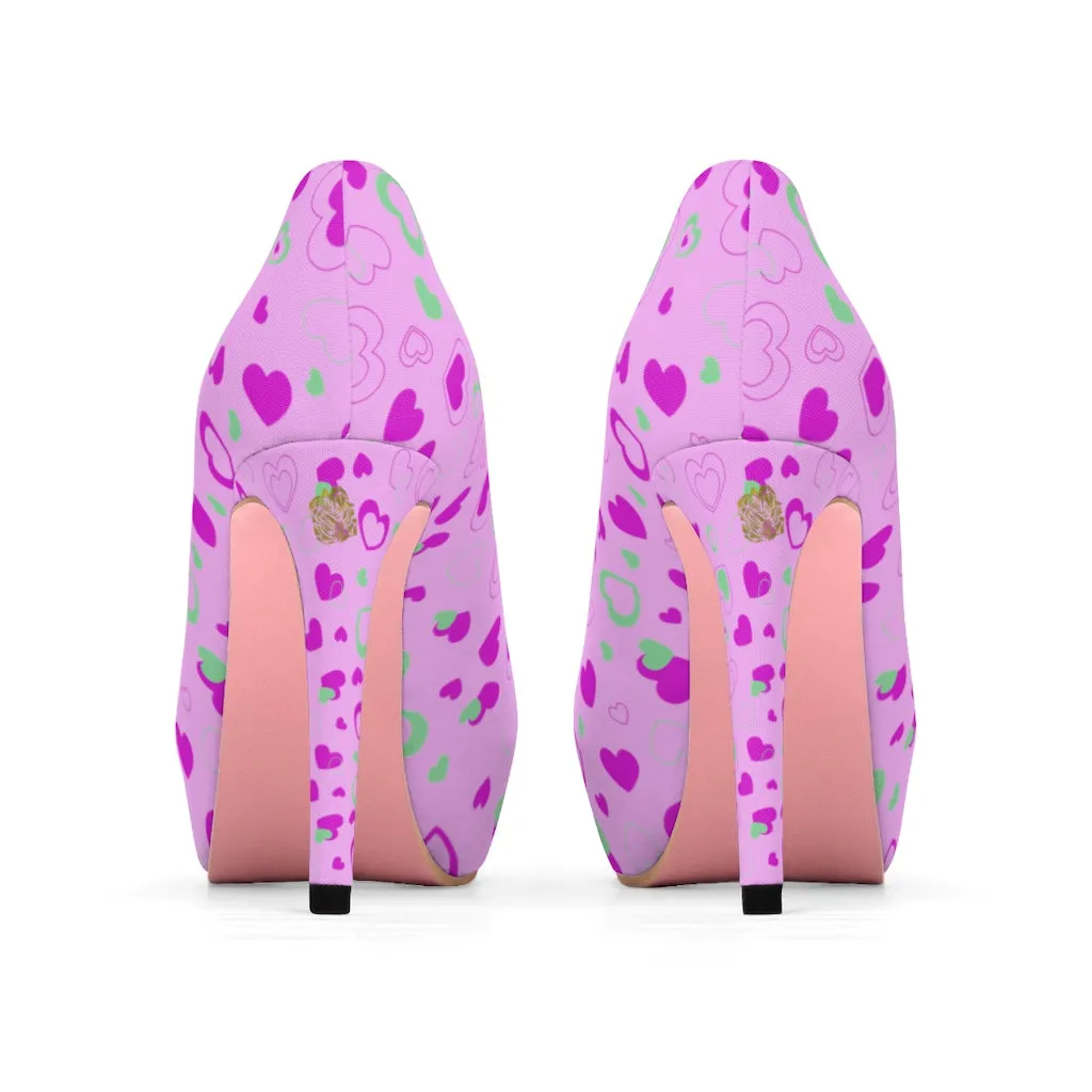 Pink Cute Heart Shaped Valentine's Day Print Women's 4 inch Platform Heels Shoes