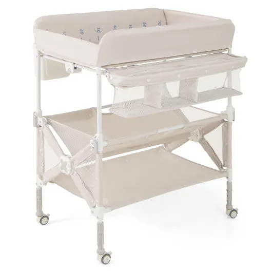 Portable Baby Changing Table with Wheels and Large Storage Rack-Gray