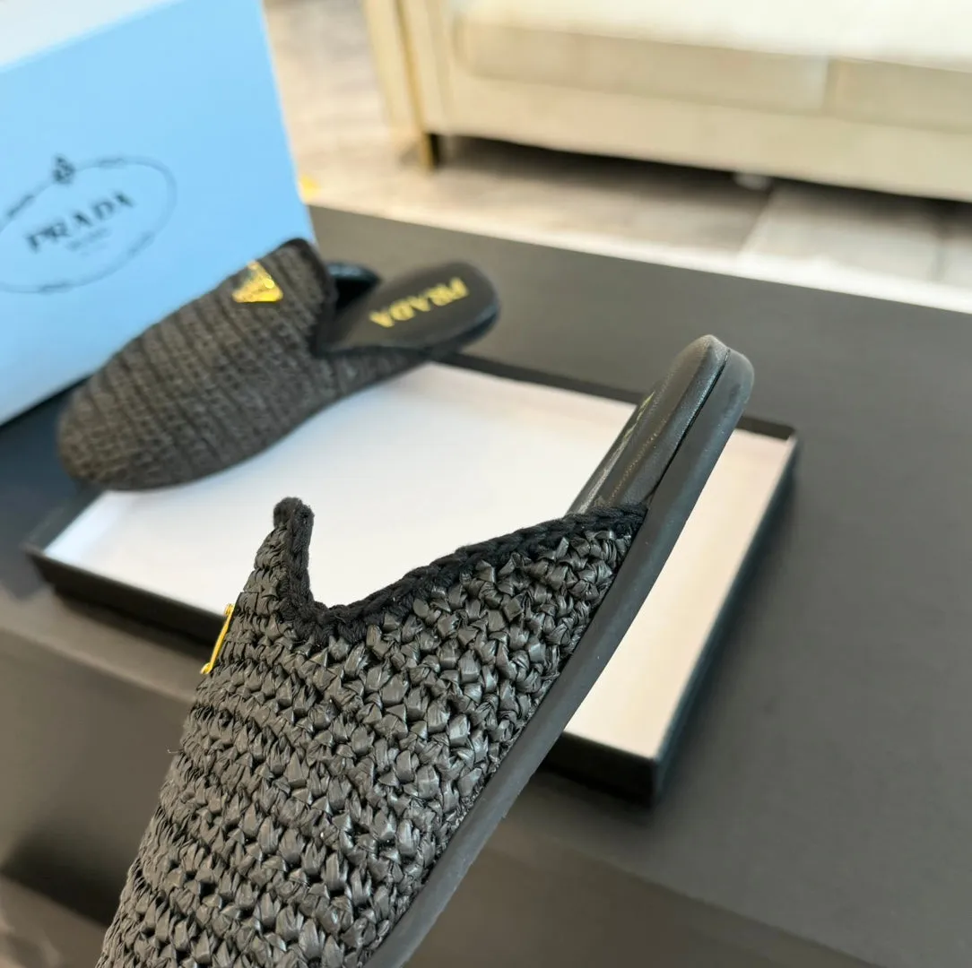 PRA CROCHET MULES BLACK LAMBSKIN