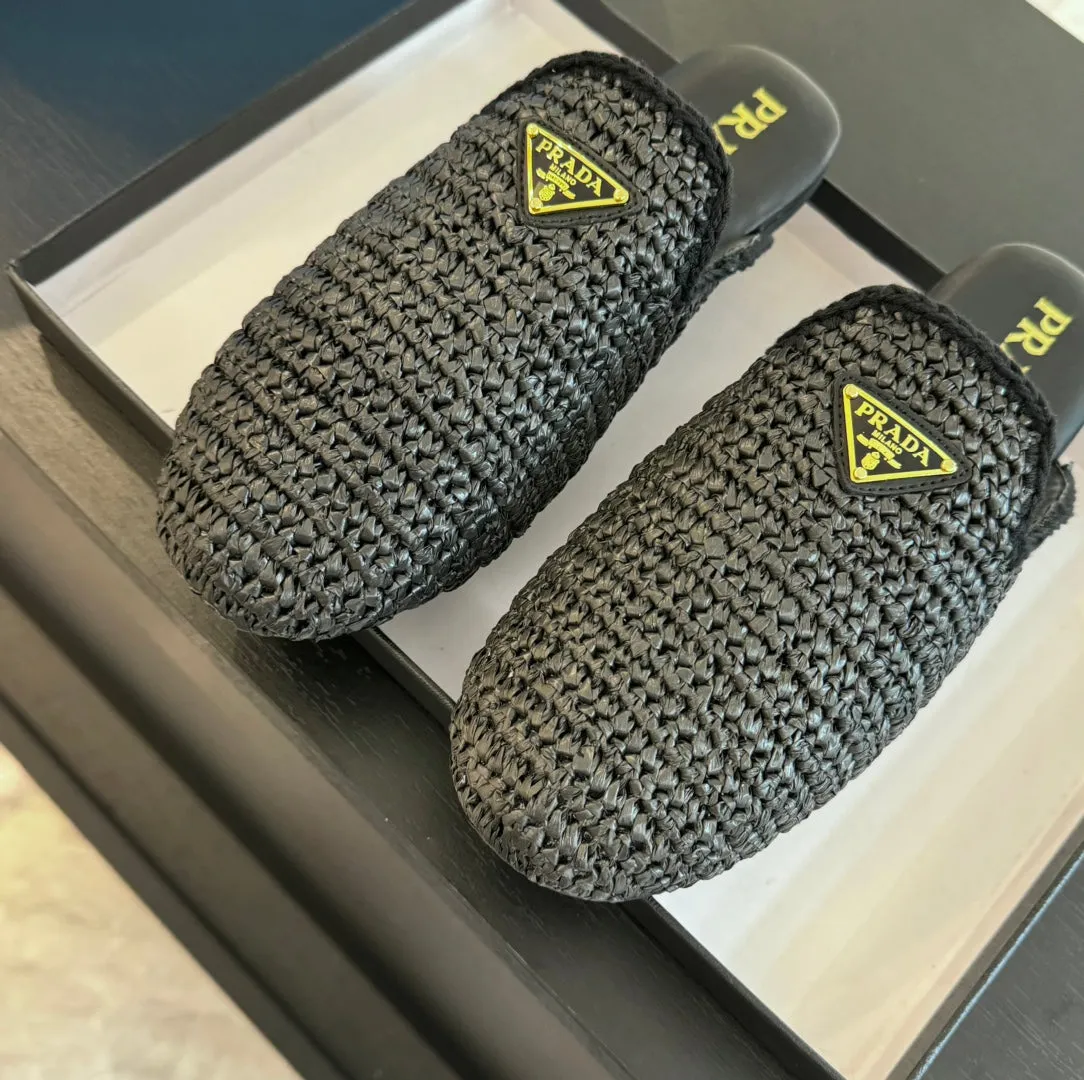 PRA CROCHET MULES BLACK LAMBSKIN