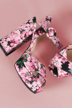 Qupid Floral Print Crisscross Chunky Platform Heel