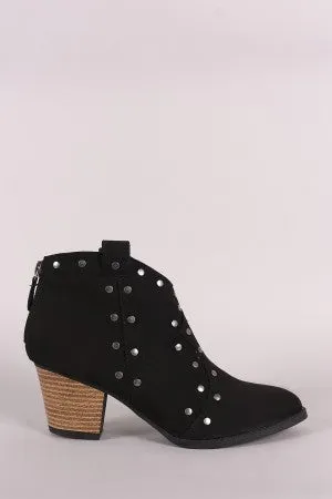 Qupid Suede Studded Almond Toe Booties