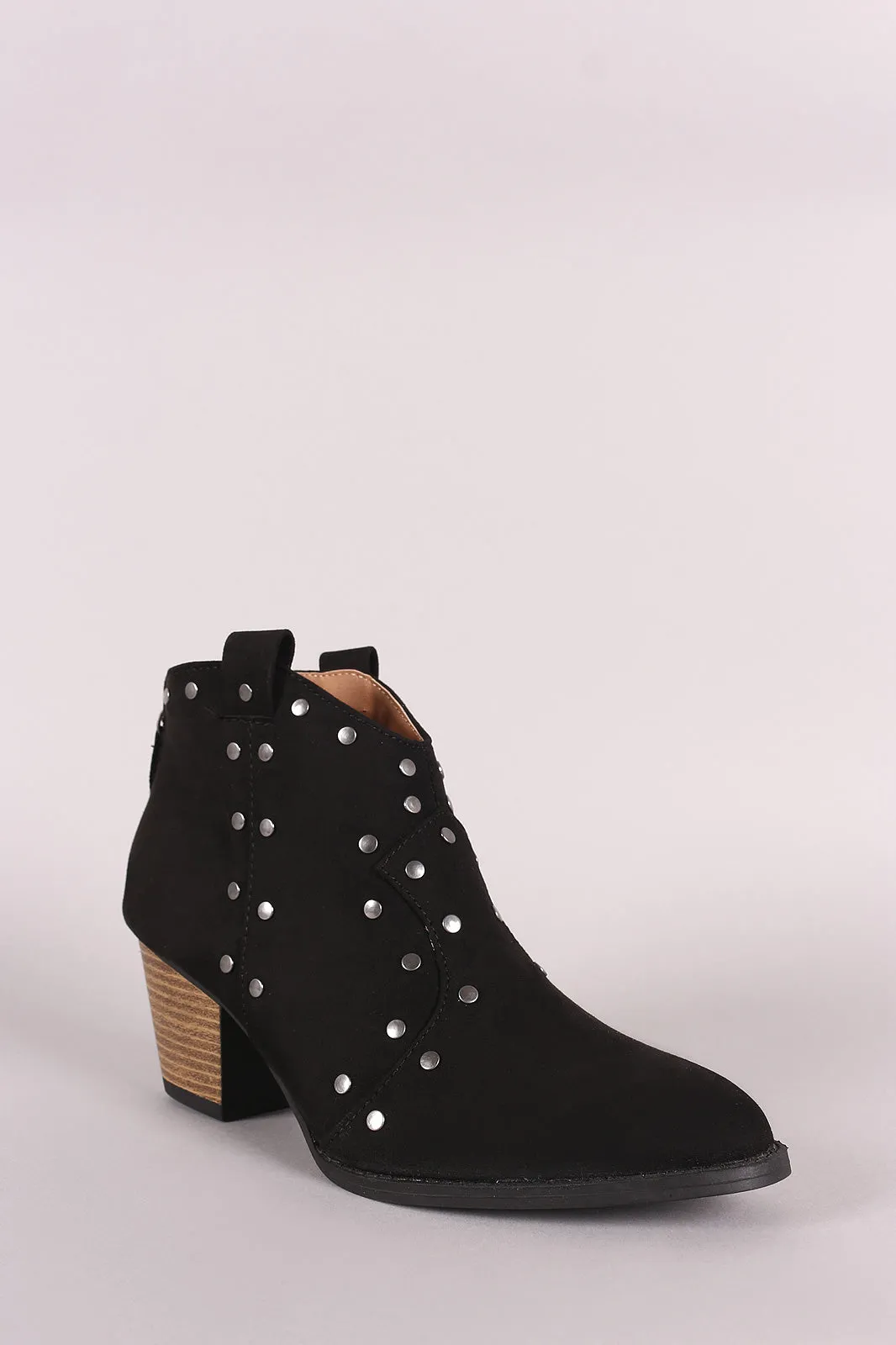 Qupid Suede Studded Almond Toe Booties