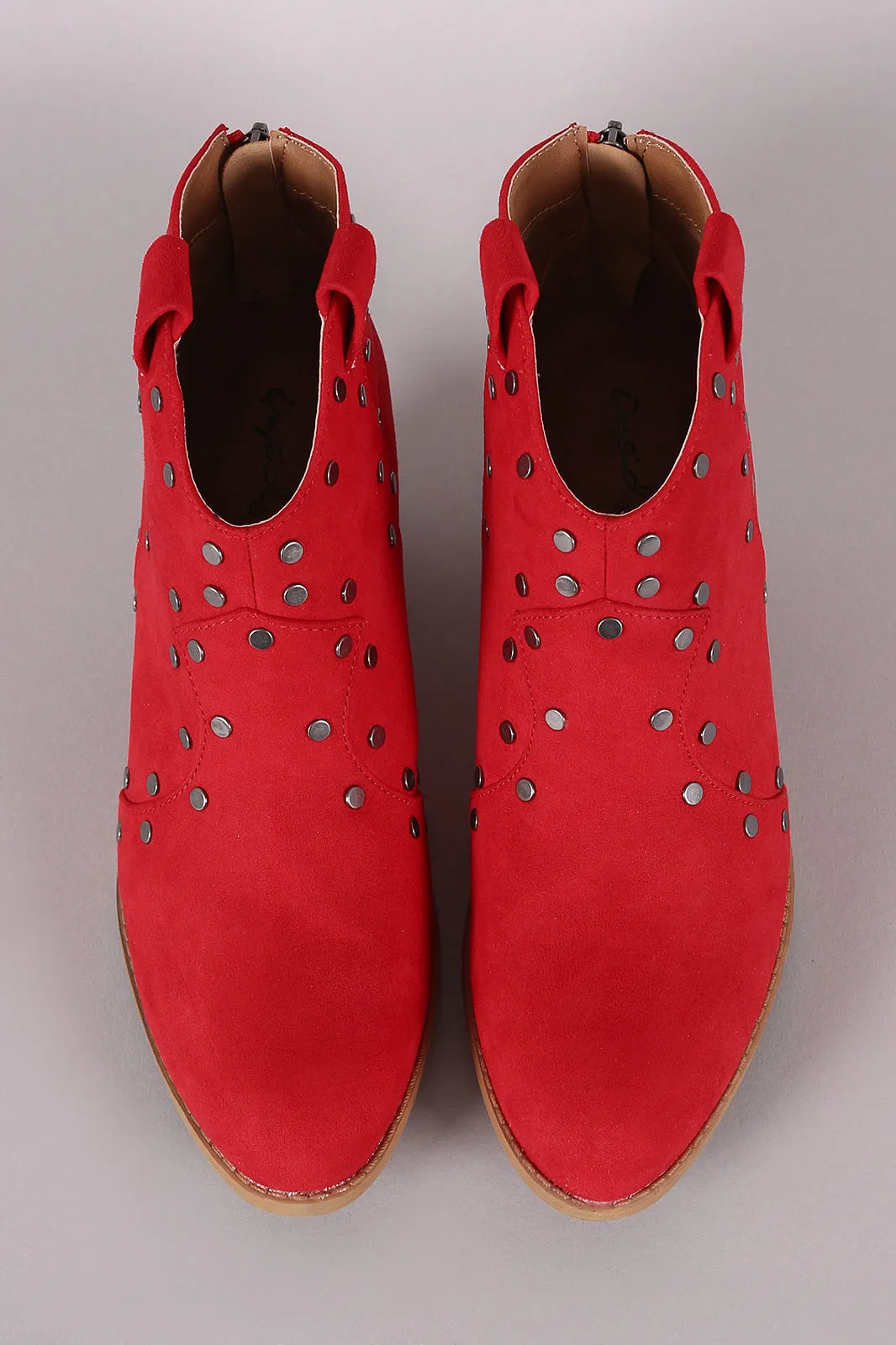 Qupid Suede Studded Almond Toe Booties