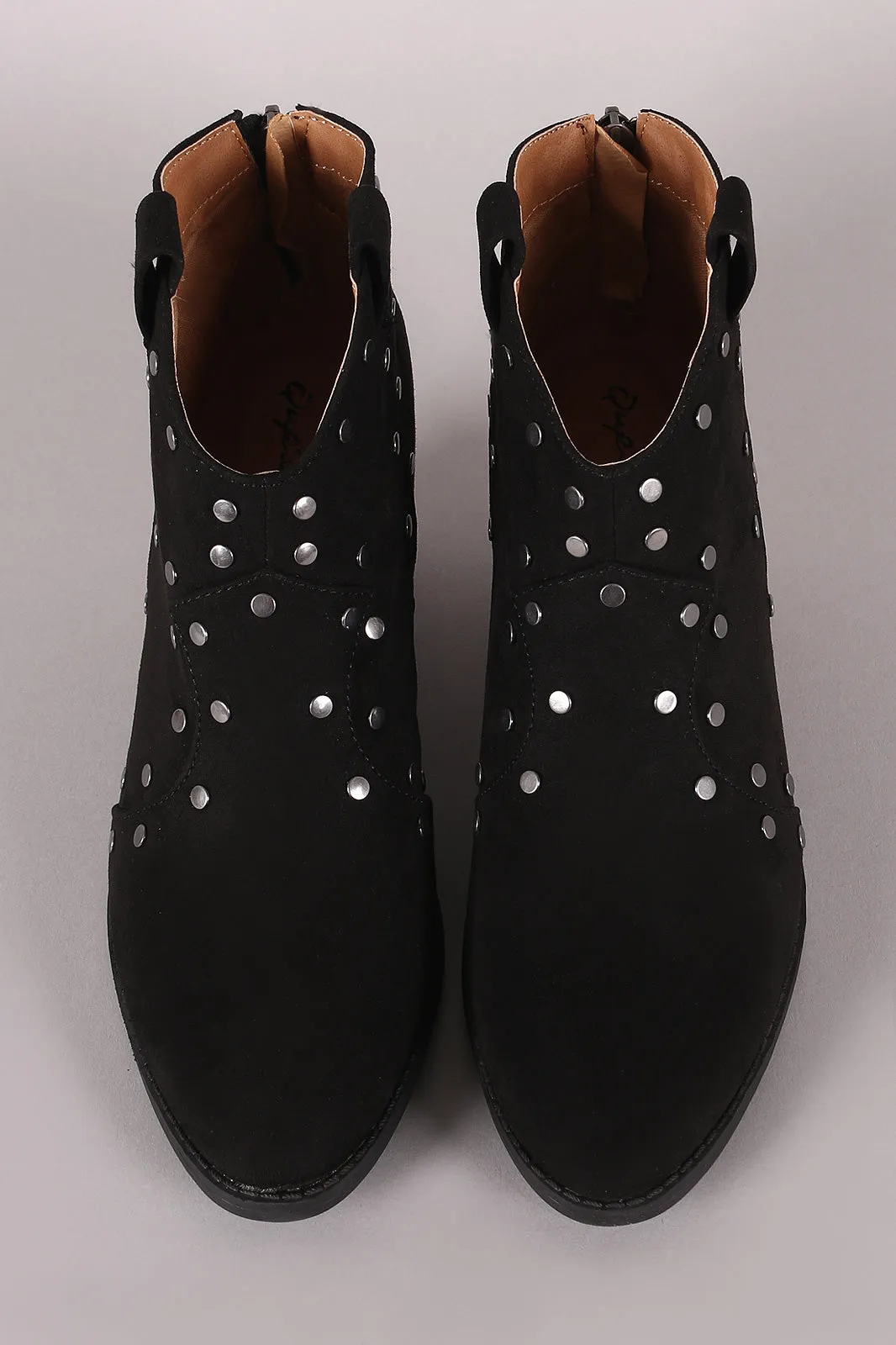 Qupid Suede Studded Almond Toe Booties