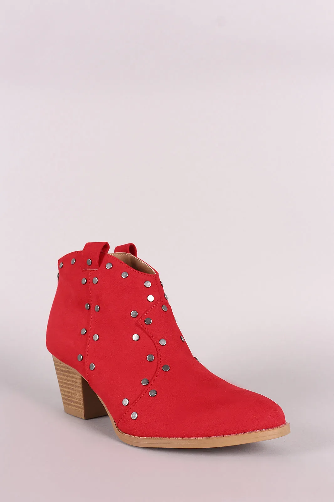 Qupid Suede Studded Almond Toe Booties