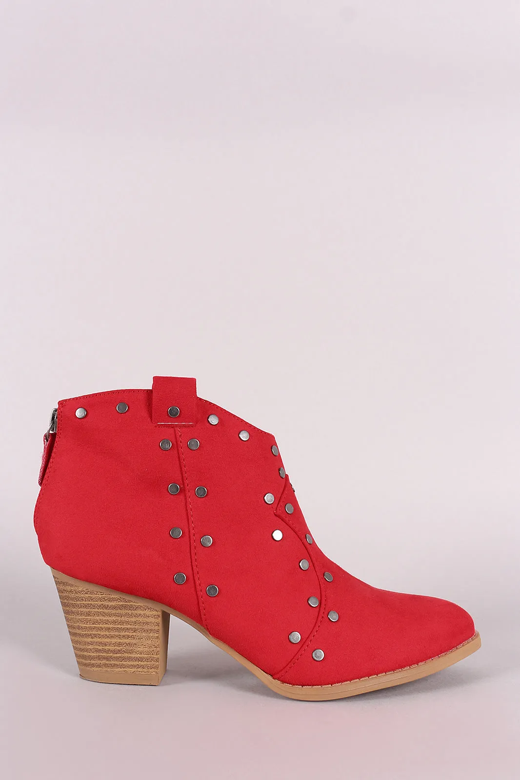 Qupid Suede Studded Almond Toe Booties