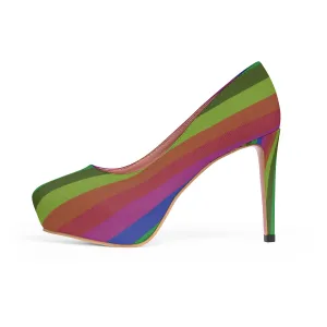 Rainbow Stripe Gay Pride Women's 4 inch High Platform Heels Shoes (US Size: 5-11)