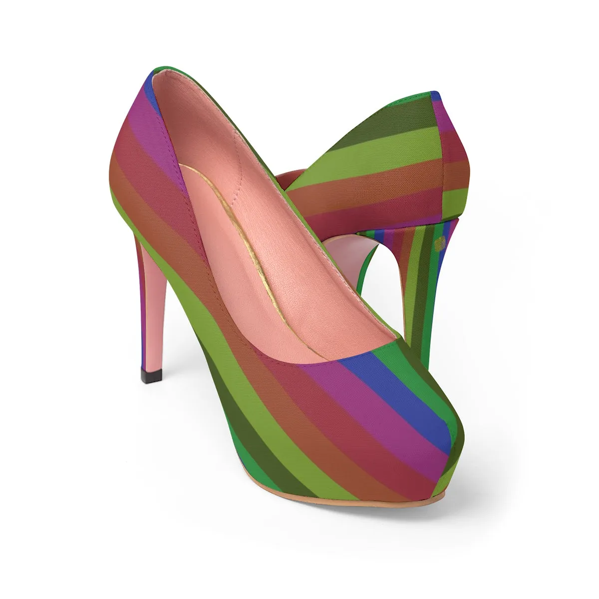 Rainbow Stripe Gay Pride Women's 4 inch High Platform Heels Shoes (US Size: 5-11)