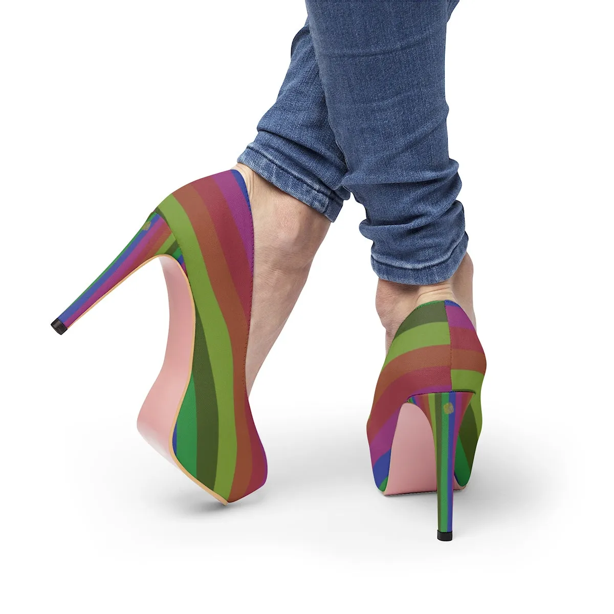 Rainbow Stripe Gay Pride Women's 4 inch High Platform Heels Shoes (US Size: 5-11)