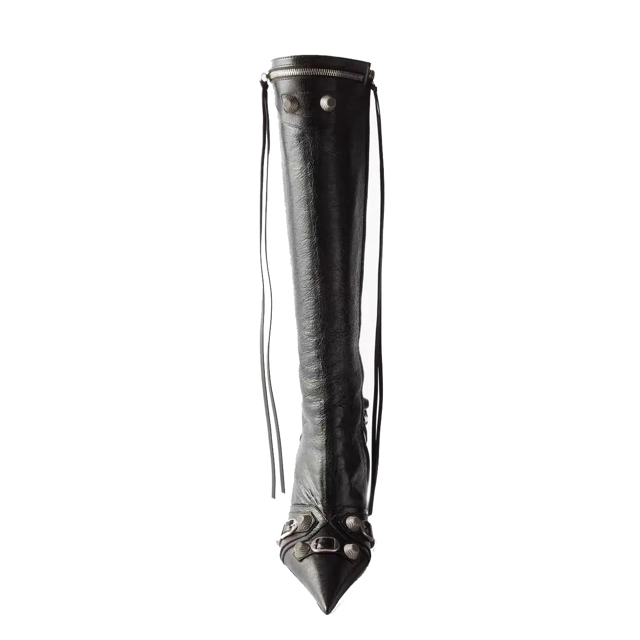 RETHA Studded And Buckled Leather Knee High Boots
