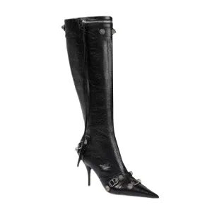 RETHA Studded And Buckled Leather Knee High Boots