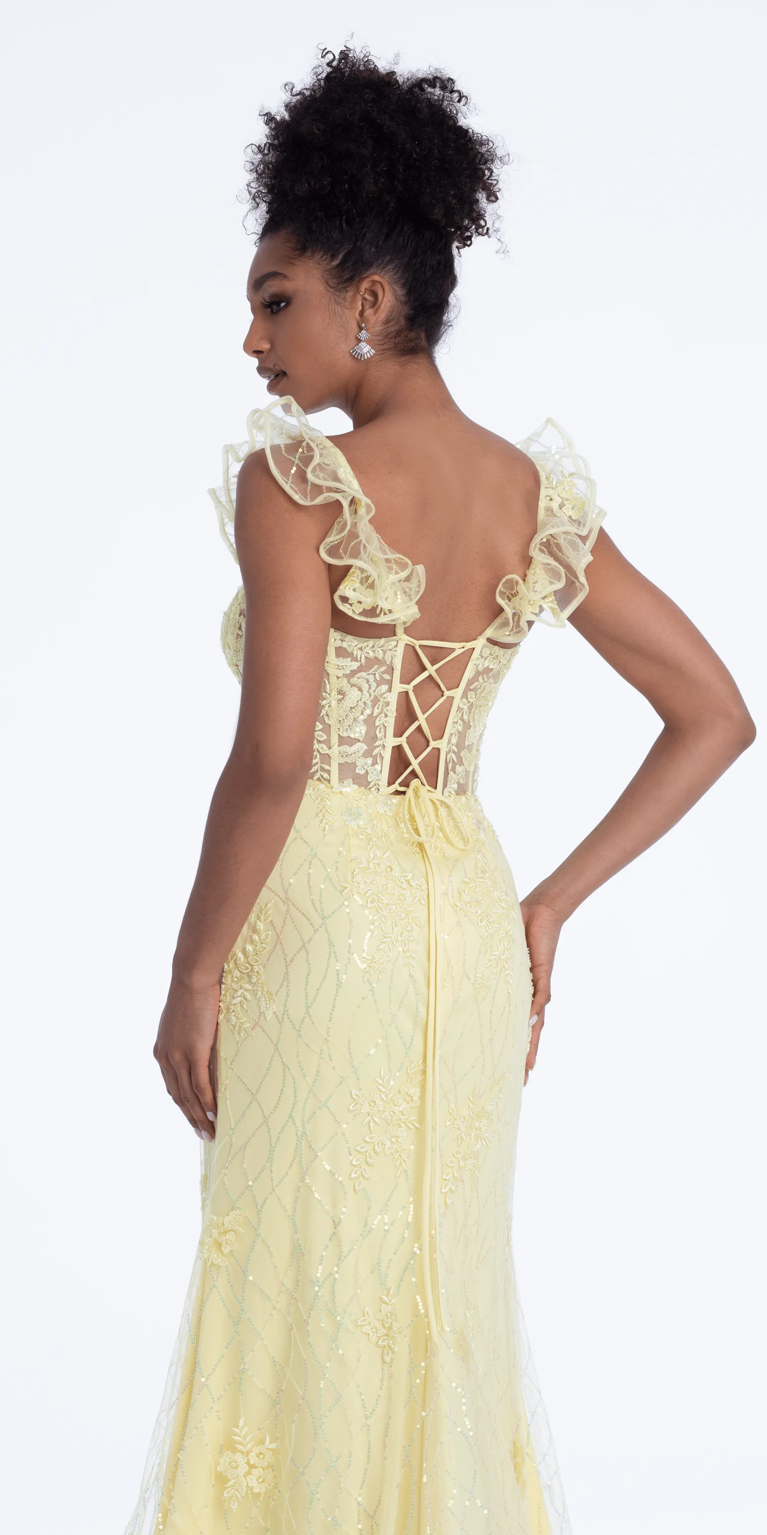 Ruffle Shoulder Corset Column Dress with Sequins