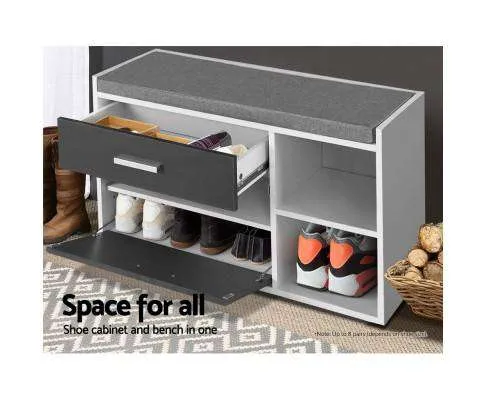 Shoe Cabinet Bench Shoes Storage Organiser Rack Wooden Cupboard Fabric Seat Adjustable Shelf