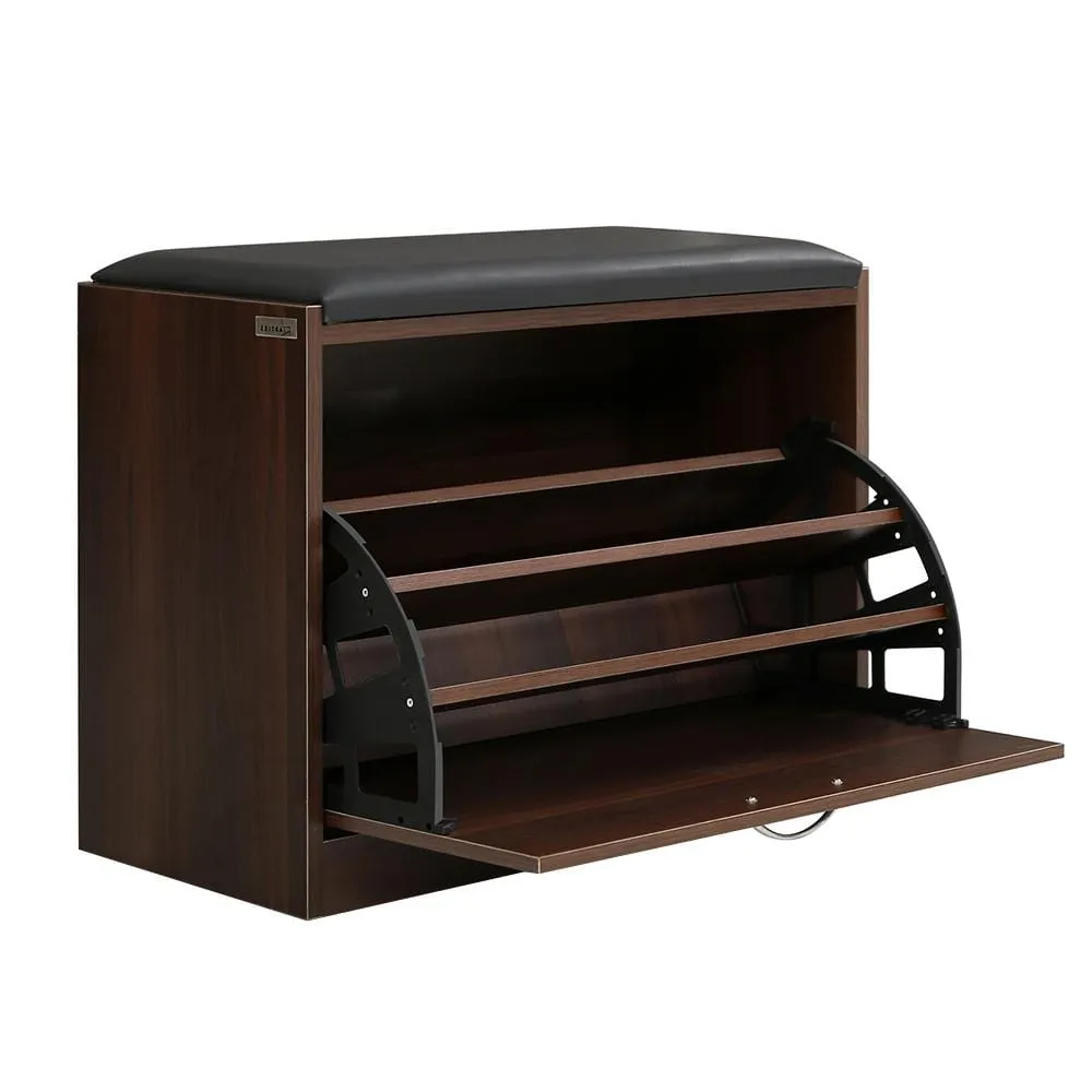 Shoe Cabinet Bench Shoes Storage Rack Organiser Drawer 15 Pairs Walnut