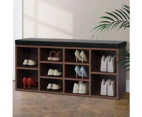 Shoe Cabinet Bench Shoes Storage Rack Organiser Shelf Cupboard Box Walnut