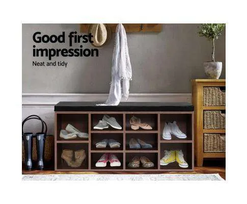 Shoe Cabinet Bench Shoes Storage Rack Organiser Shelf Cupboard Box Walnut