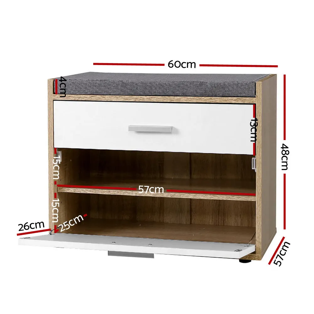 Shoe Cabinet Bench Storage Organiser Rack Fabric Seat Wooden Cupboard - Up to 8 Pairs